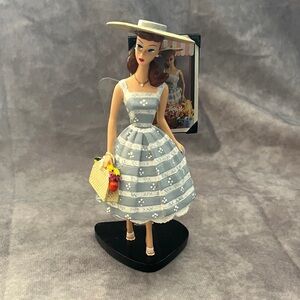 Enesco Barbie Suburban Shopper Figurine with Blue and White Striped Dress